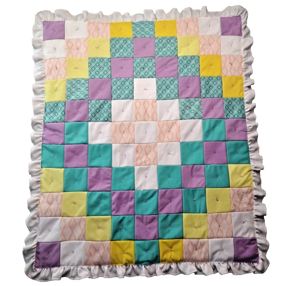 70's Crib Quilt Baby Toddler Blanket Handmade Patchwork 42